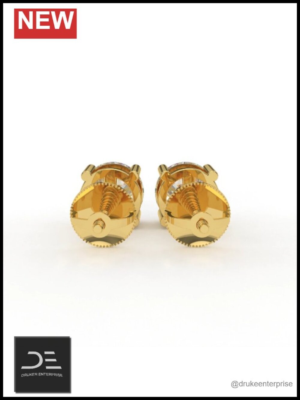 14K Yellow Gold Diamond Stud Earrings 1/2 Carat Round Screw Back - Picture 6 of 6